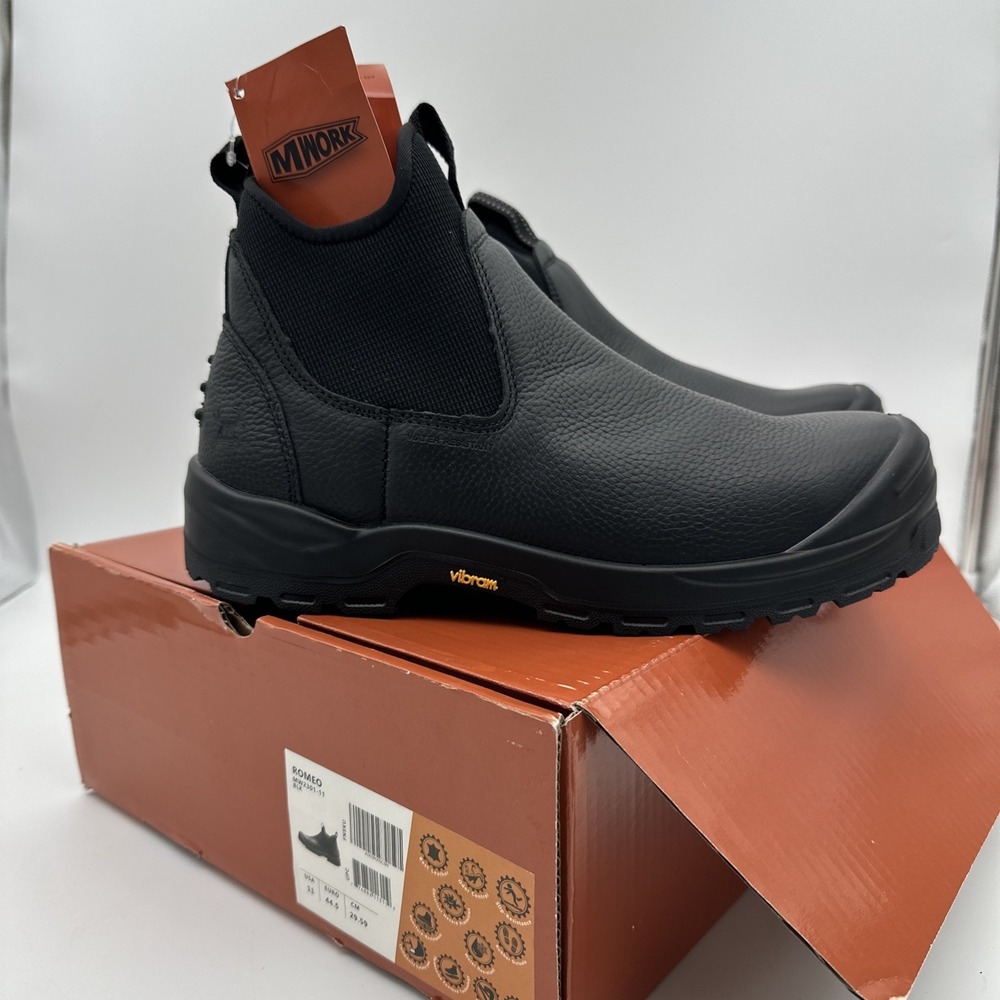MWork Boots Men Slip on Steel Toe Boots Waterproof Vibram Sole Sz 11 NIB